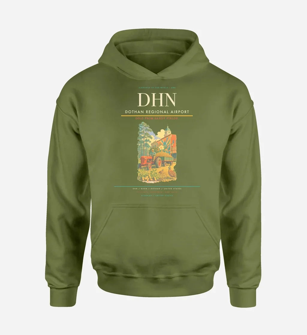 Dothan Regional Airport (DHN) design on green army hoodie single-side print