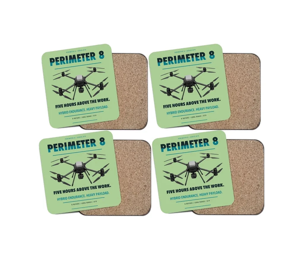 Skyfront Perimeter 8 design on light green 4 pieces set coaster