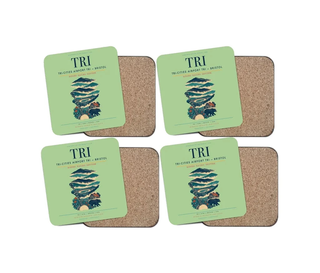 Tri-Cities Airport (TRI) design on light green 4 pieces set coaster