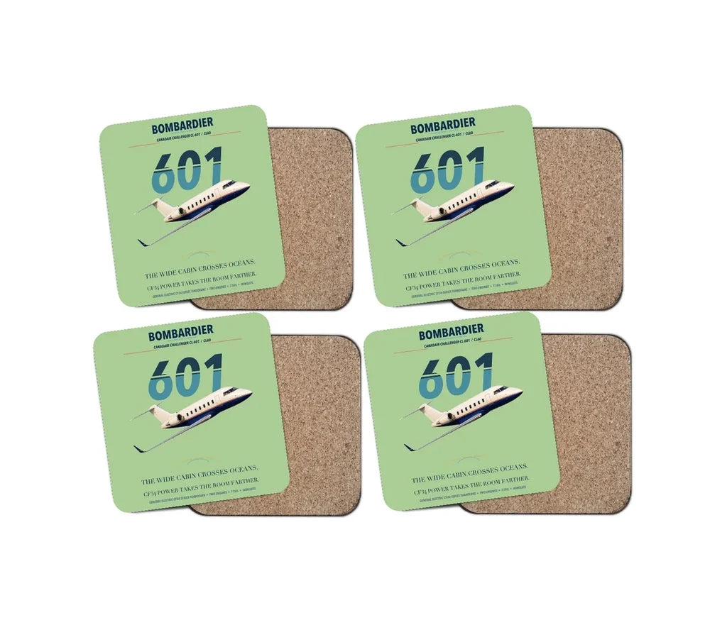 Bombardier Challenger 601 design on light green 4 pieces set coaster