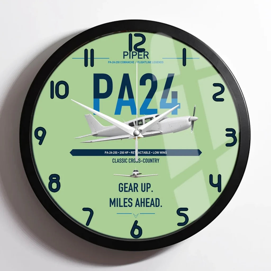 Piper PA-24-250 Comanche 250 design on light green framed wall clock