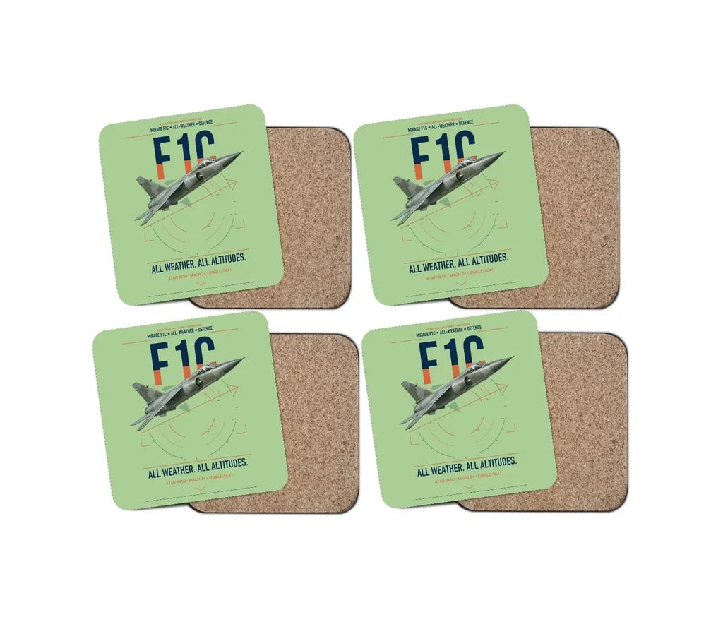 Dassault Mirage F1C design on light green 4 pieces set coaster