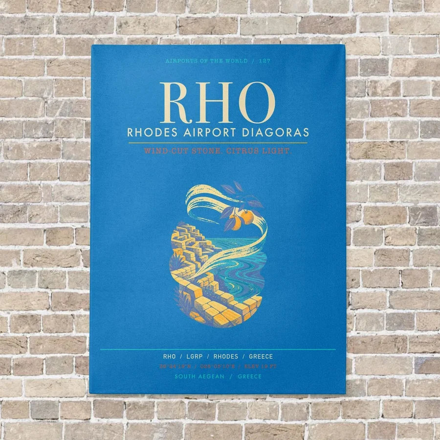 Rhodes Airport Diagoras RHO - Canvas Framed - Turquoise