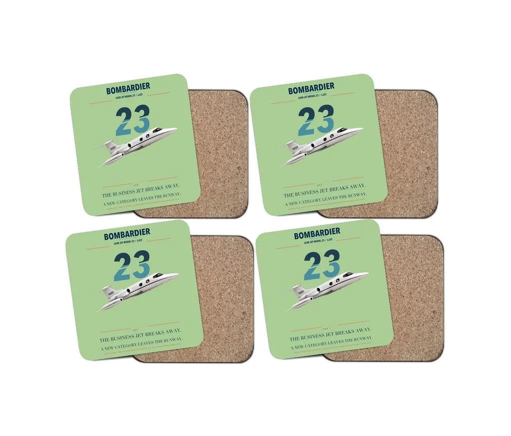 Bombardier Learjet 23 design on light green 4 pieces set coaster