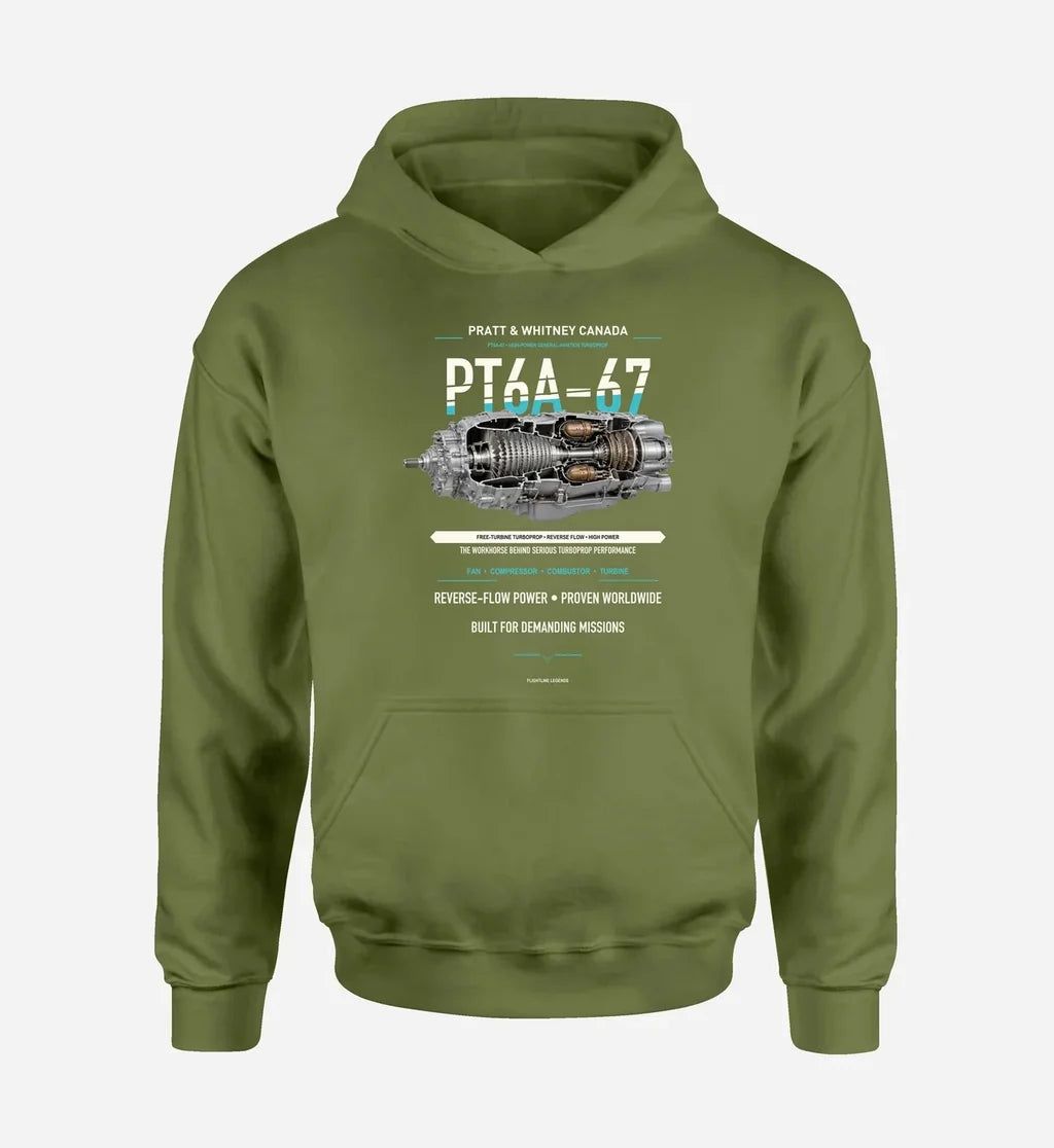 PT6A-67 design on green army hoodie single side