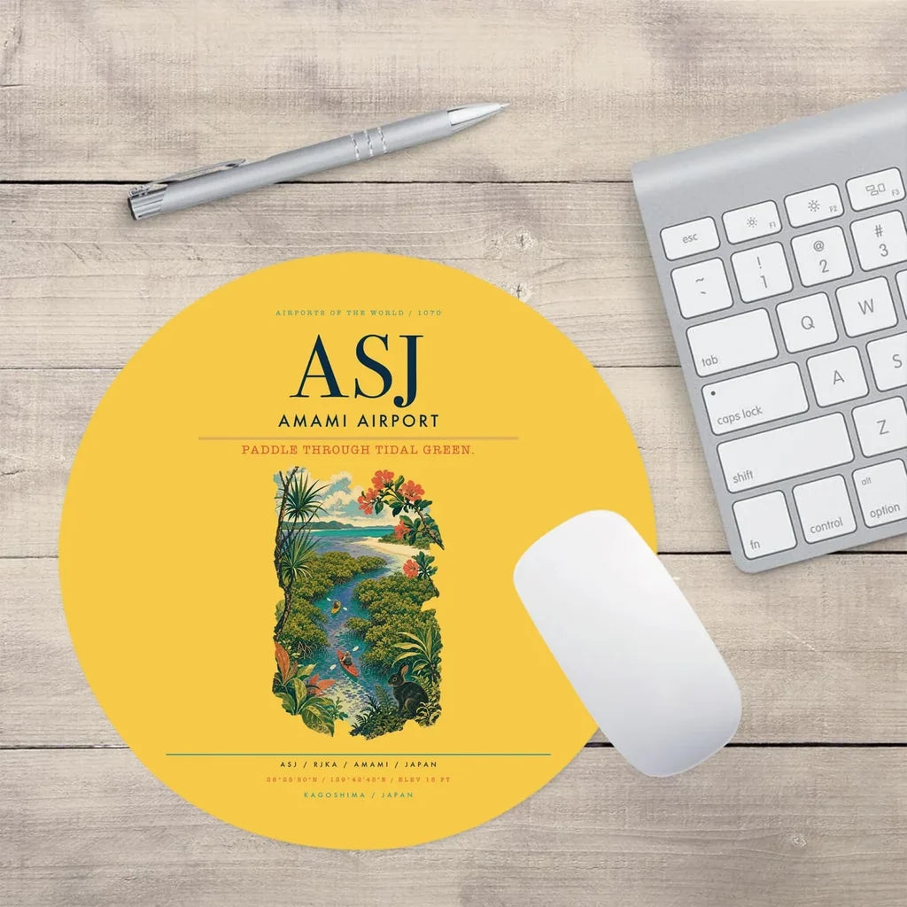 Amami Airport (ASJ) design on yellow round mouse pad