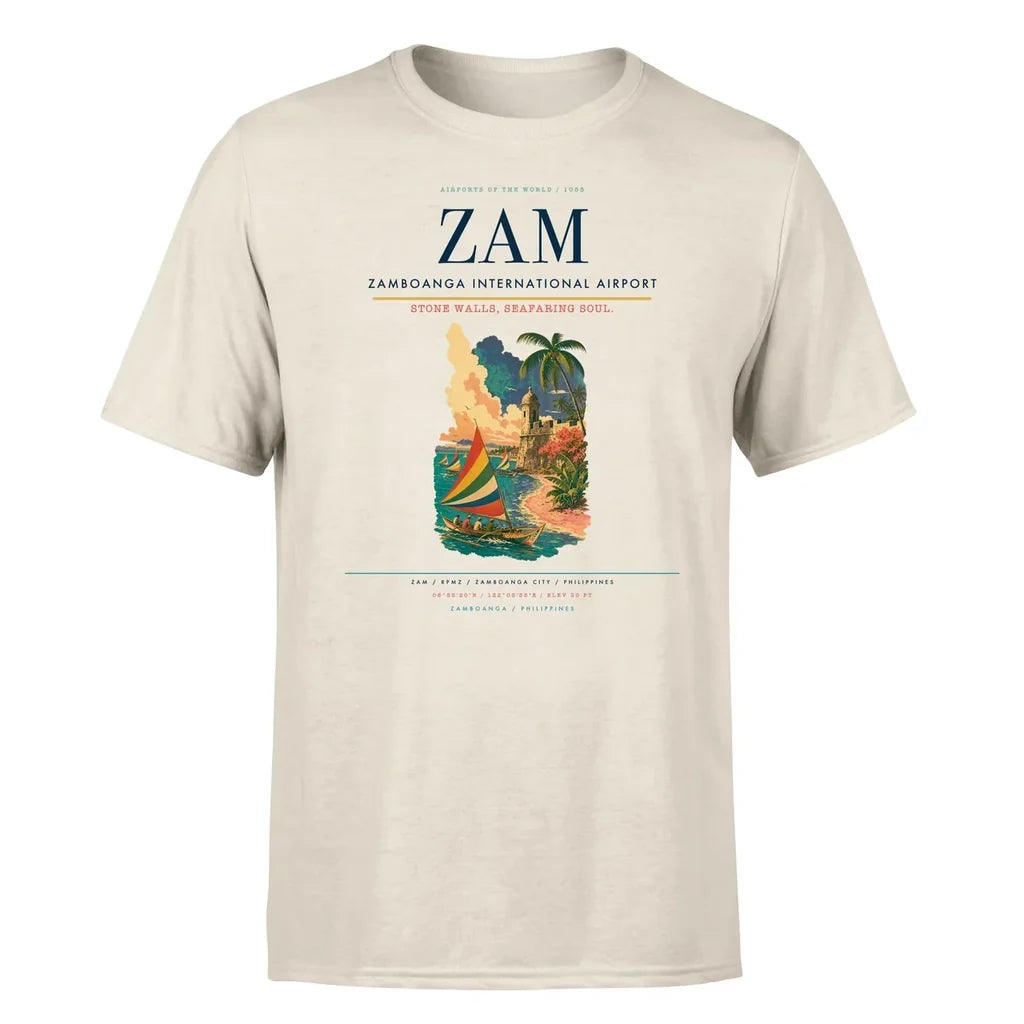 Zamboanga International Airport (ZAM) T-Shirt single-side front print in Beige | zamboanga-international-airport-zam-double-side-t-shirt