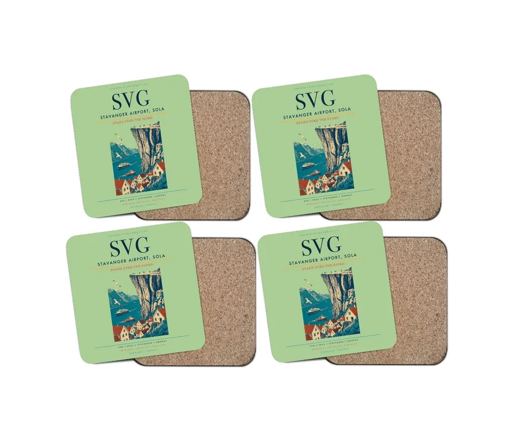 Stavanger Airport, Sola (SVG) design on light green 4 pieces set coaster