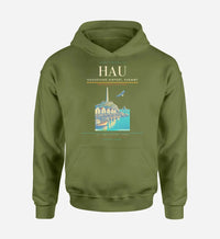 Thumbnail for Haugesund Airport, Karmøy (HAU) design on green army hoodie single-side print
