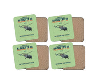 Thumbnail for Aérospatiale SA 316B Alouette III design on light green 4 pieces set coaster