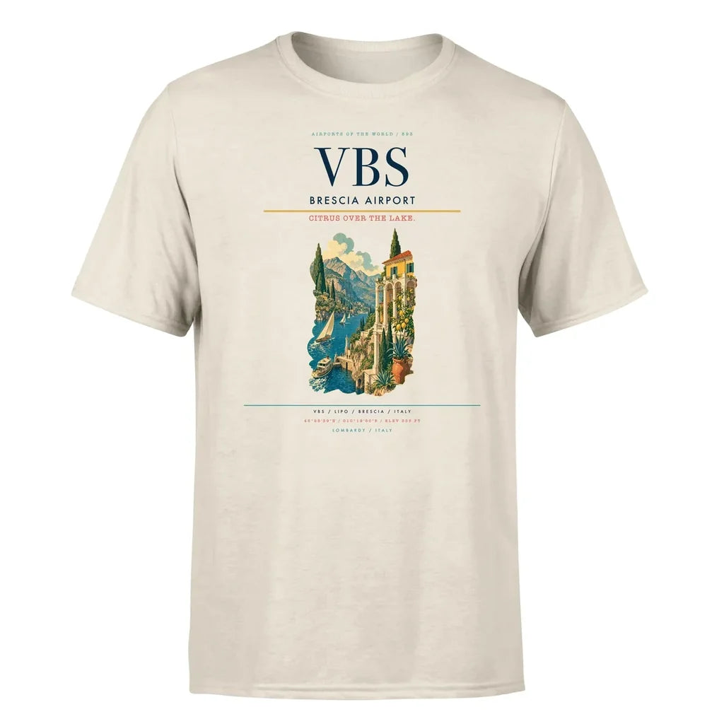 Brescia Airport (VBS) T-Shirt single-side front print in Beige | brescia-airport-vbs-double-side-t-shirt