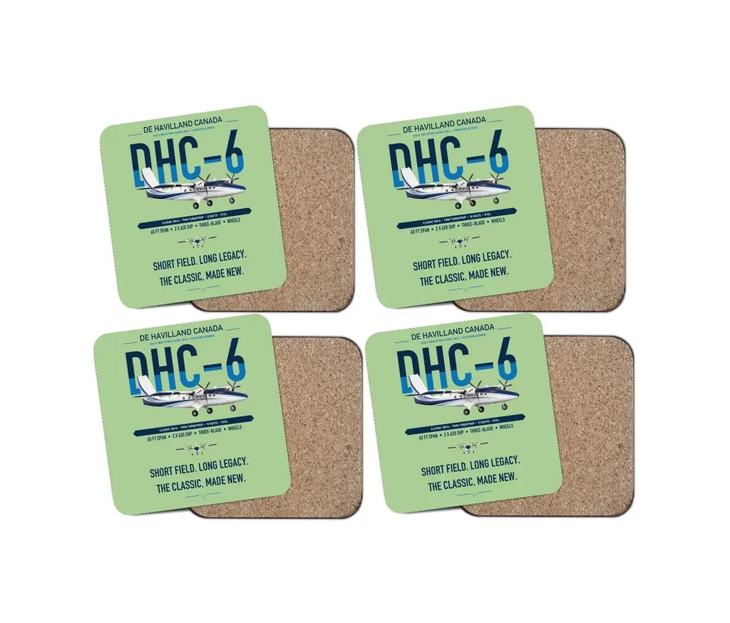 DHC-6 Twin Otter Classic 300-G design on light green 4 pieces set coaster