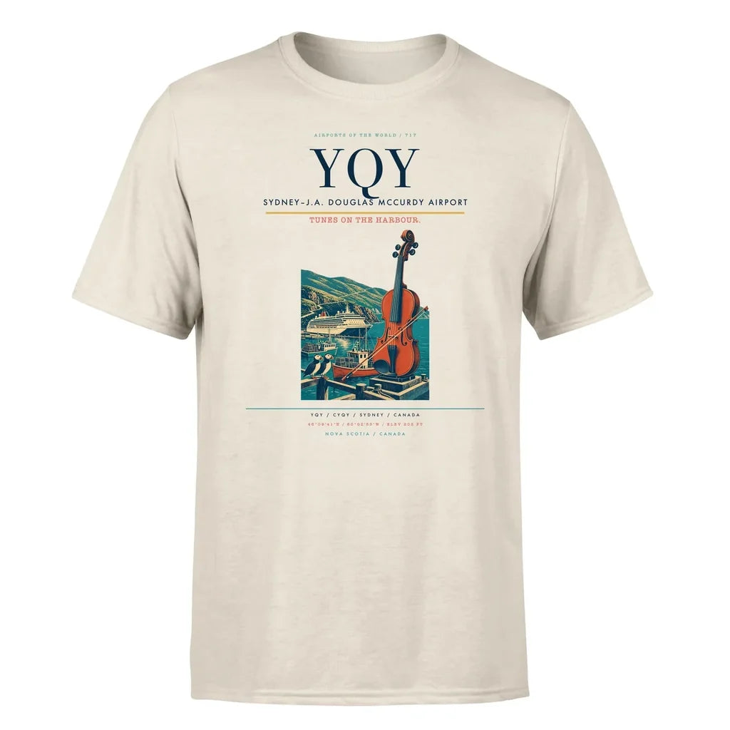 Sydney–J.A. Douglas McCurdy Airport (YQY) T-Shirt single-side front print in Beige | sydneyja-douglas-mccurdy-airport-yqy-double-side-t-shirt