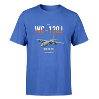 Thumbnail for WC-130J Hurricane Hunter design on blue double-side t-shirt, single-side print