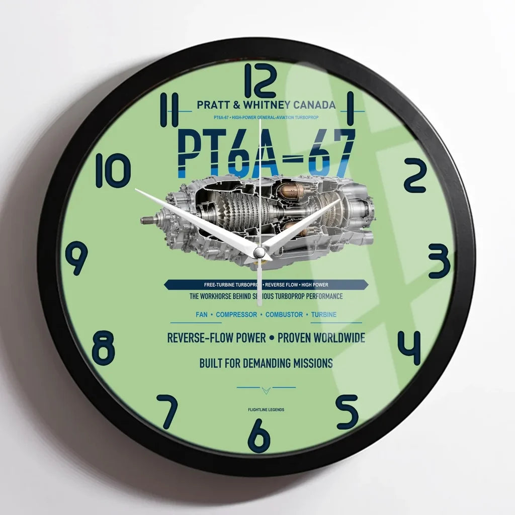PT6A-67 design on light green framed wall clock