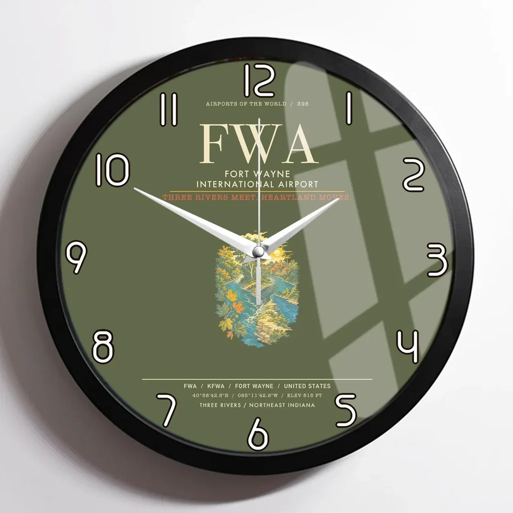 Fort Wayne International Airport FWA Wall-Clock Framed - Green Army