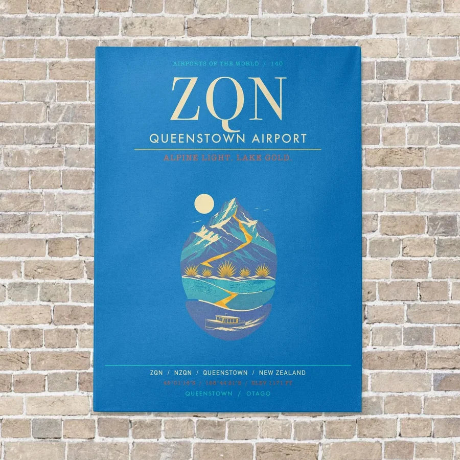 Queenstown Airport ZQN - Canvas Framed - Turquoise