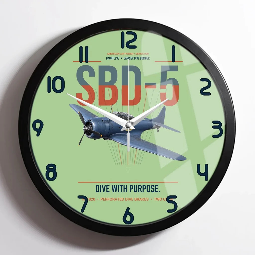 SBD-5 Dauntless design on light green framed wall clock