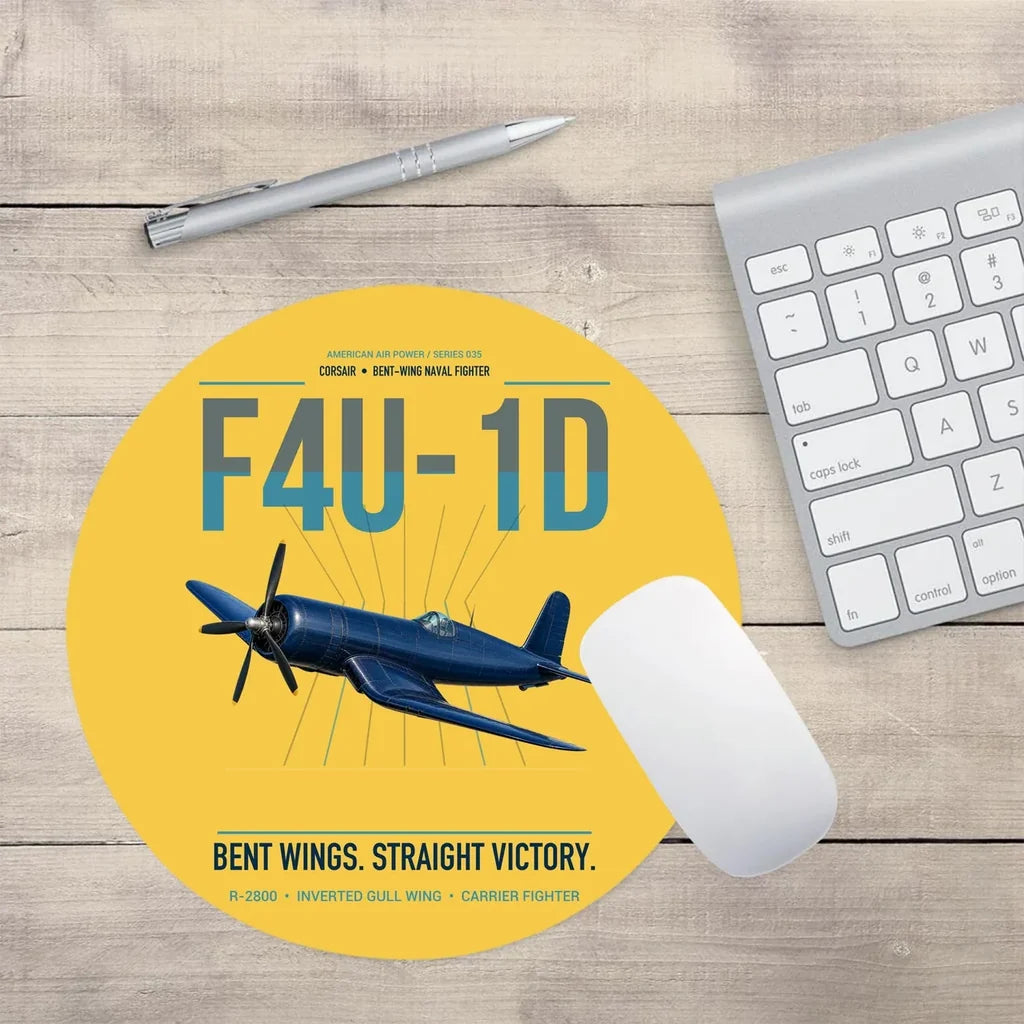 F4U-1D Corsair design on yellow round mouse pad