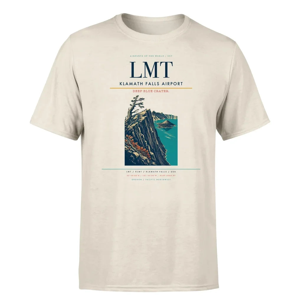 Klamath Falls Airport (LMT) T-Shirt single-side front print in Beige | klamath-falls-airport-lmt-double-side-t-shirt