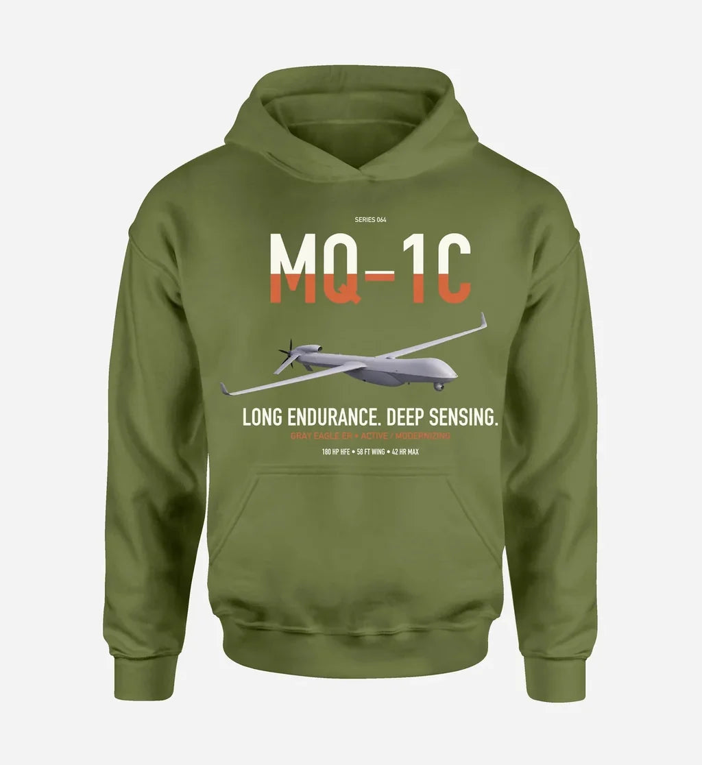 MQ-1C Gray Eagle ER design on green army double-side hoodie, single-side print