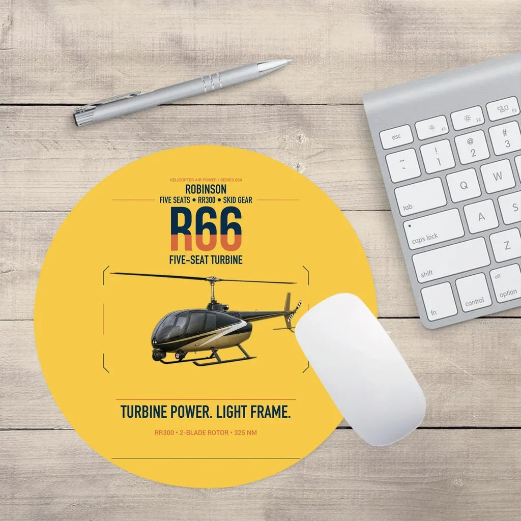 Robinson R66 design on yellow round mouse pad