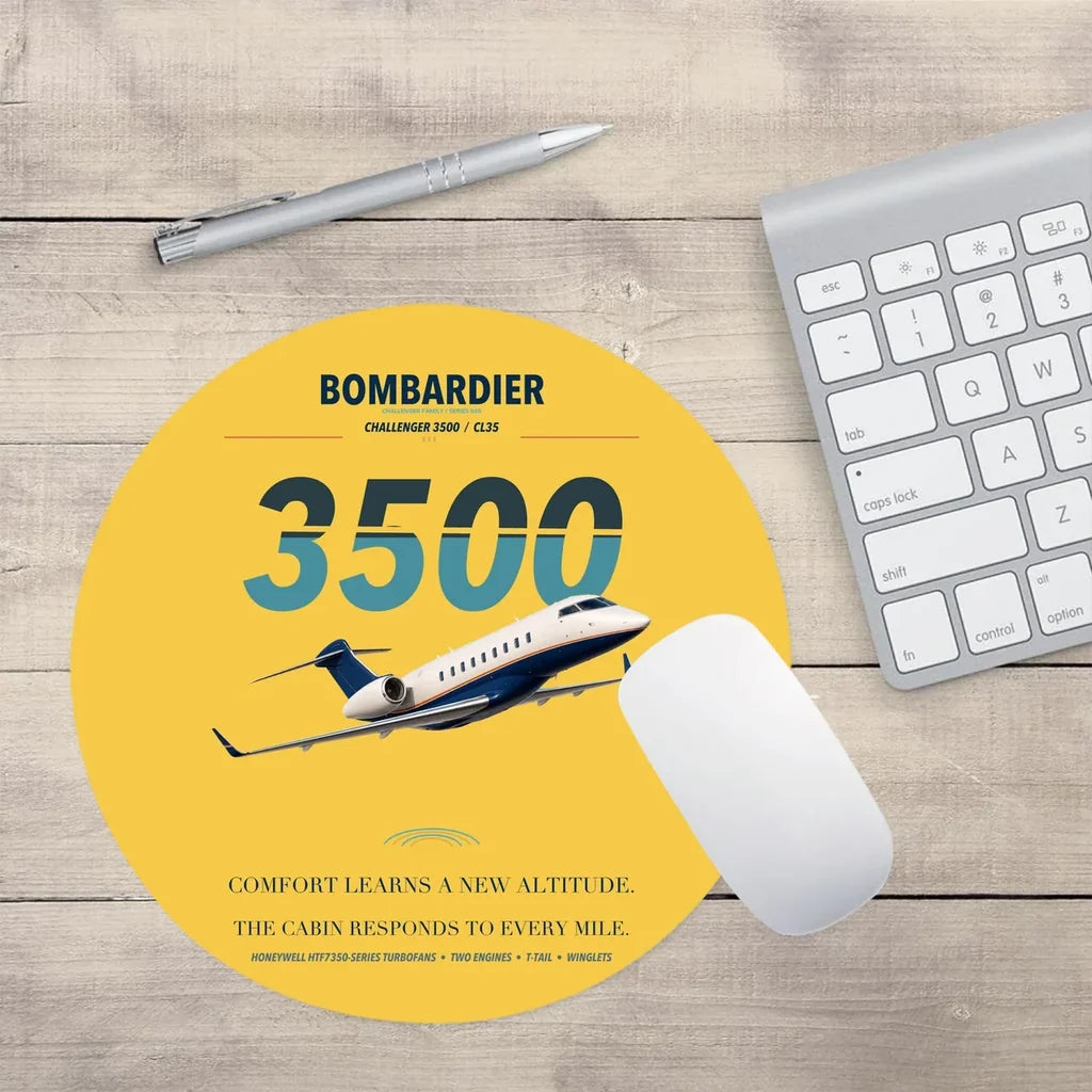 Bombardier Challenger 3500 design on yellow round mouse pad