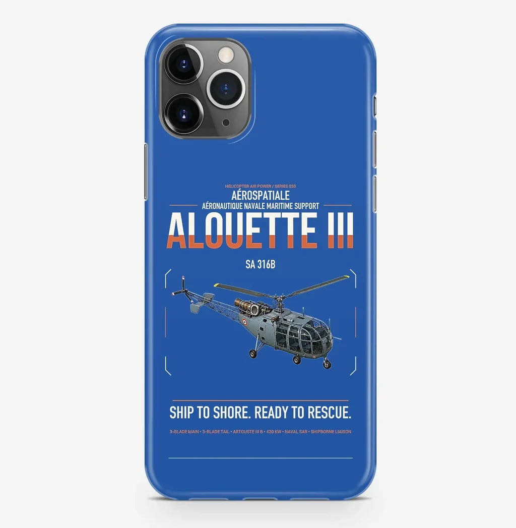 Aérospatiale SA 316B Alouette III design on blue magsafe iphone case, for iPhone Pro Max