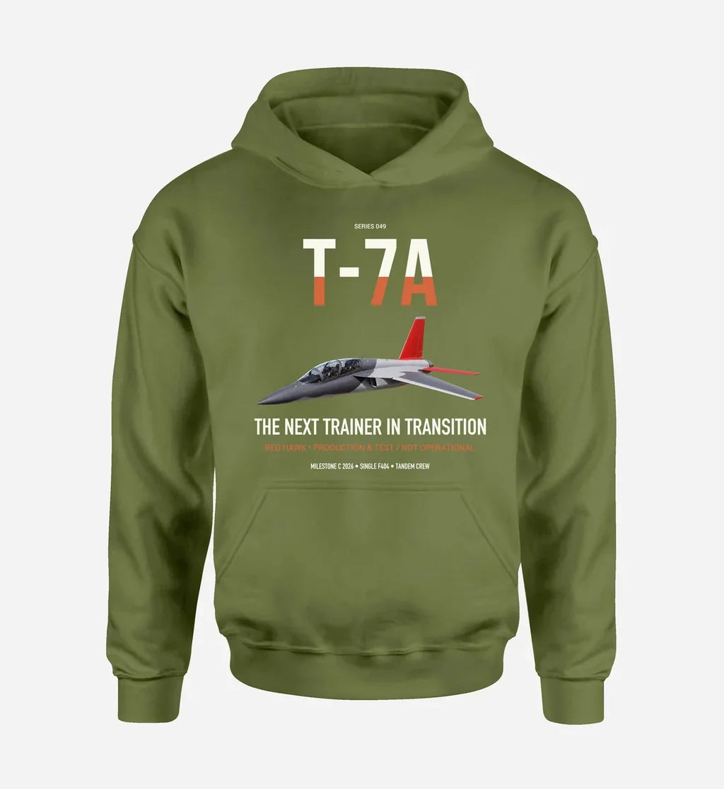 T-7A Red Hawk design on green army double-side hoodie, single-side print