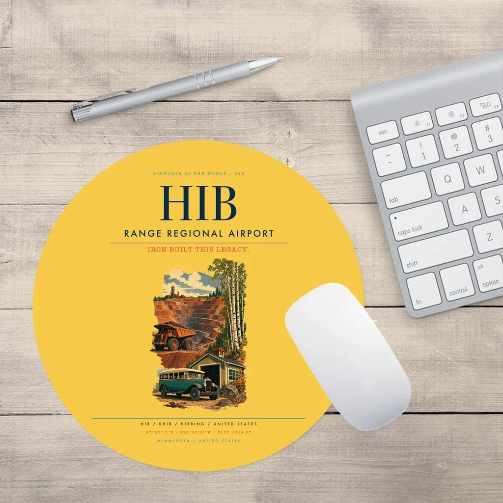 Range Regional Airport (HIB) design on yellow round mouse pad