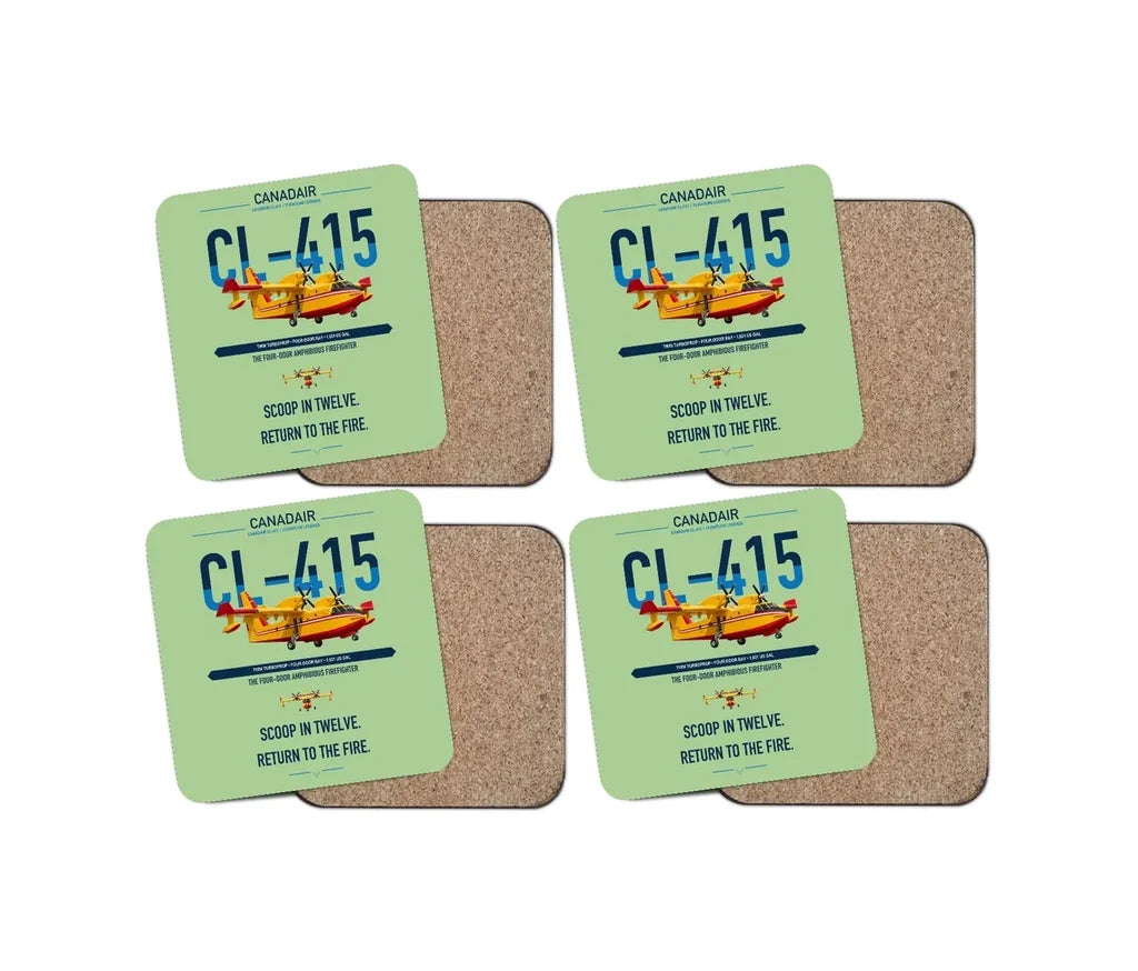 Canadair CL-415 design on light green 4 pieces set coaster