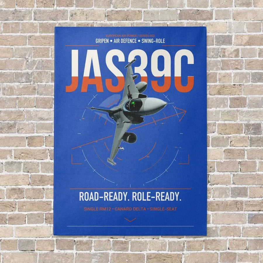 Saab JAS 39C Gripen vertical canvas print - no frame - blue background