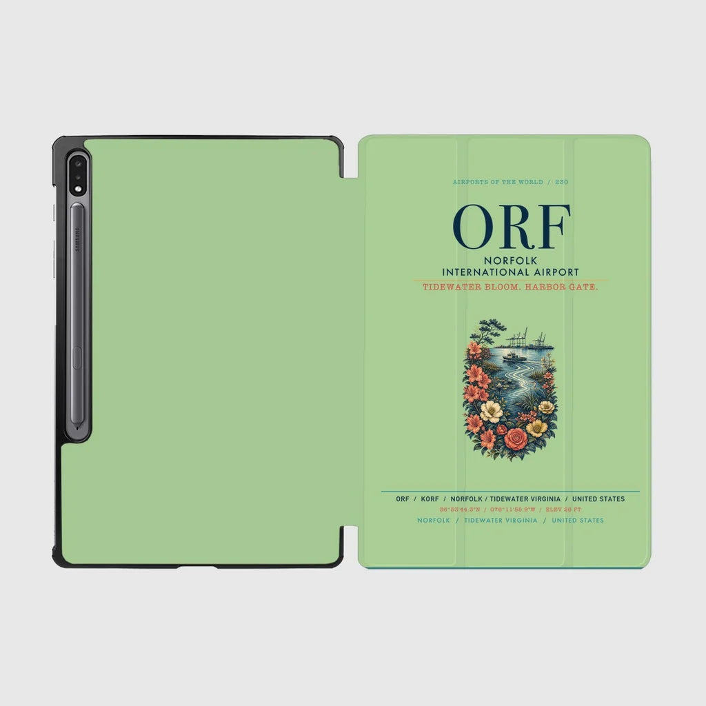Norfolk International Airport (ORF) design on light green samsung tablet tablet case