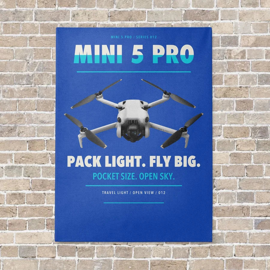 DJI Mini 5 Pro vertical canvas print - no frame - blue background