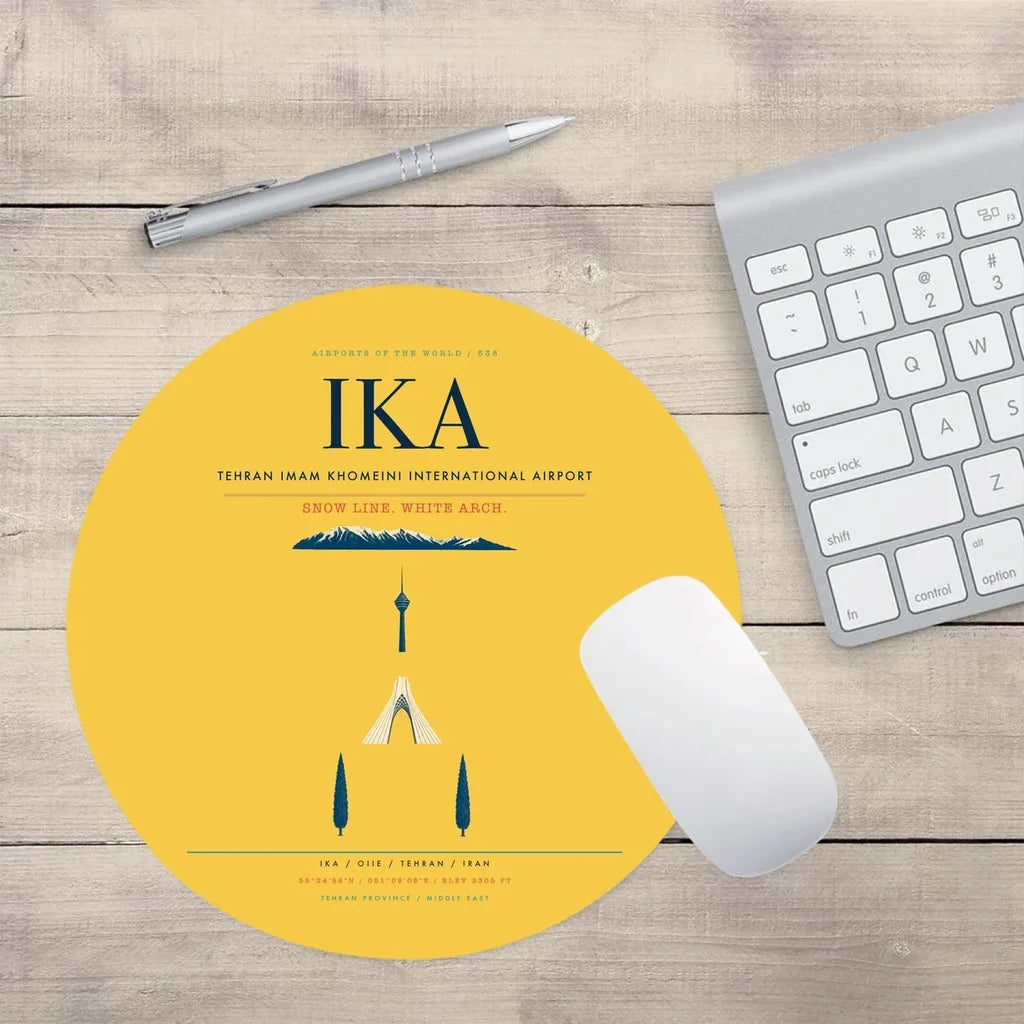 Tehran Imam Khomeini International Airport (IKA) design on yellow round mouse pad
