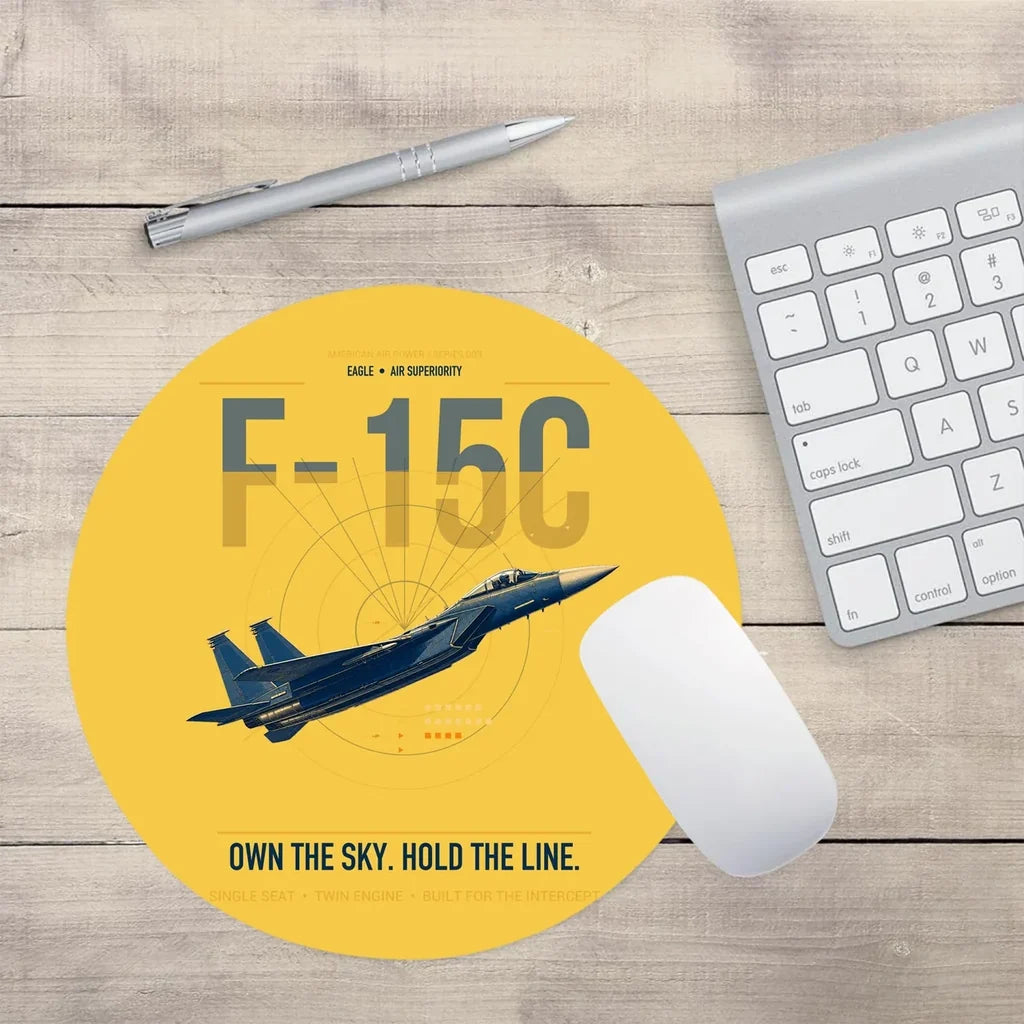 F-15C Eagle design on yellow round mouse pad