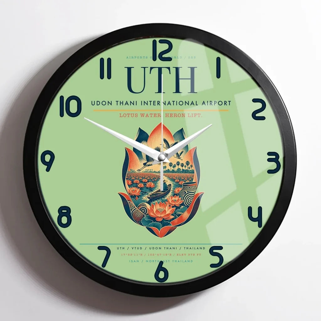 Udon Thani International Airport (UTH) design on light green framed wall clock
