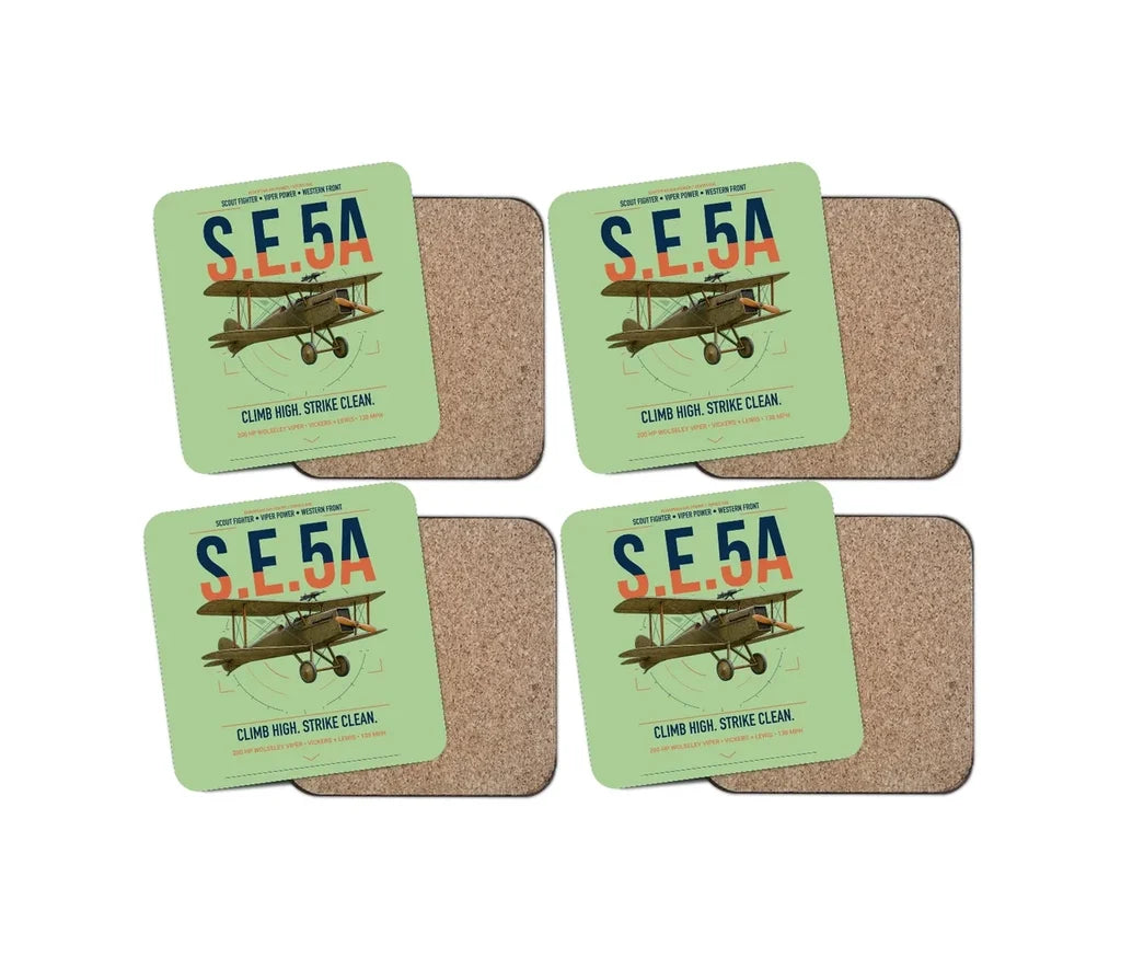 Royal Aircraft Factory S.E.5a design on light green 4 pieces set coaster