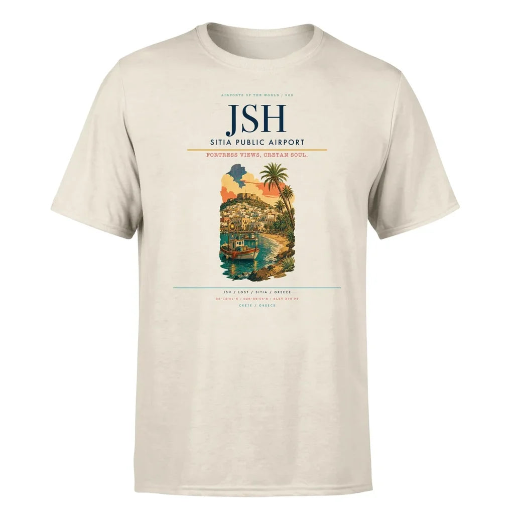 Sitia Public Airport (JSH) T-Shirt single-side front print in Beige | sitia-public-airport-jsh-double-side-t-shirt
