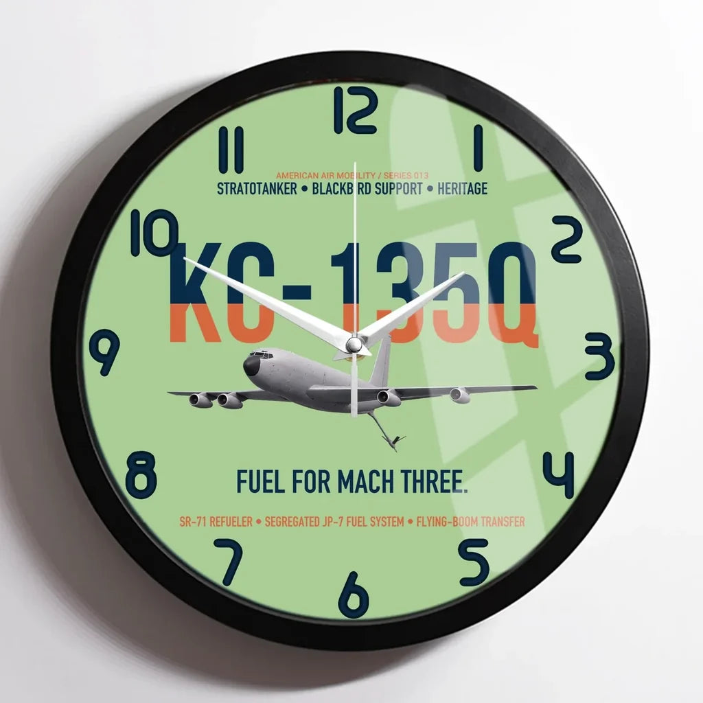KC-135Q Blackbird Tanker design on light green framed wall clock