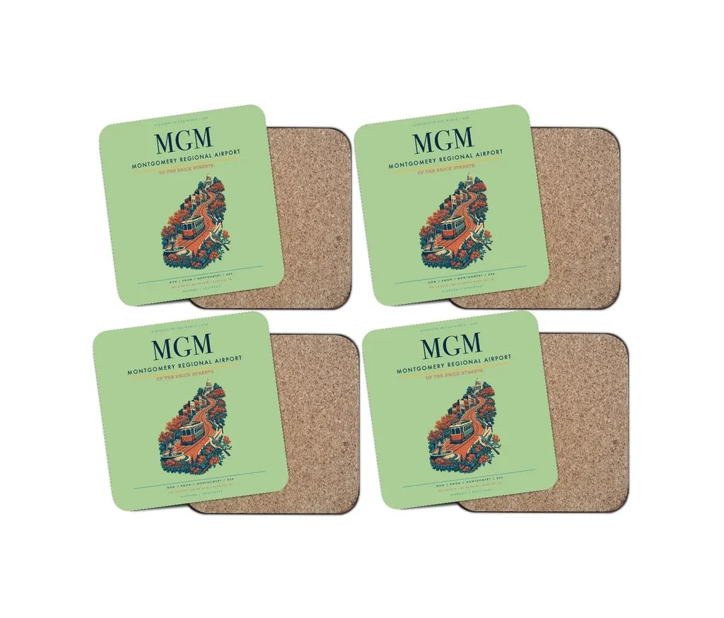 Montgomery Regional Airport (MGM) design on light green 4 pieces set coaster