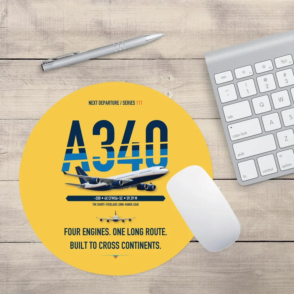 Airbus A340-200 design on yellow round mouse pad