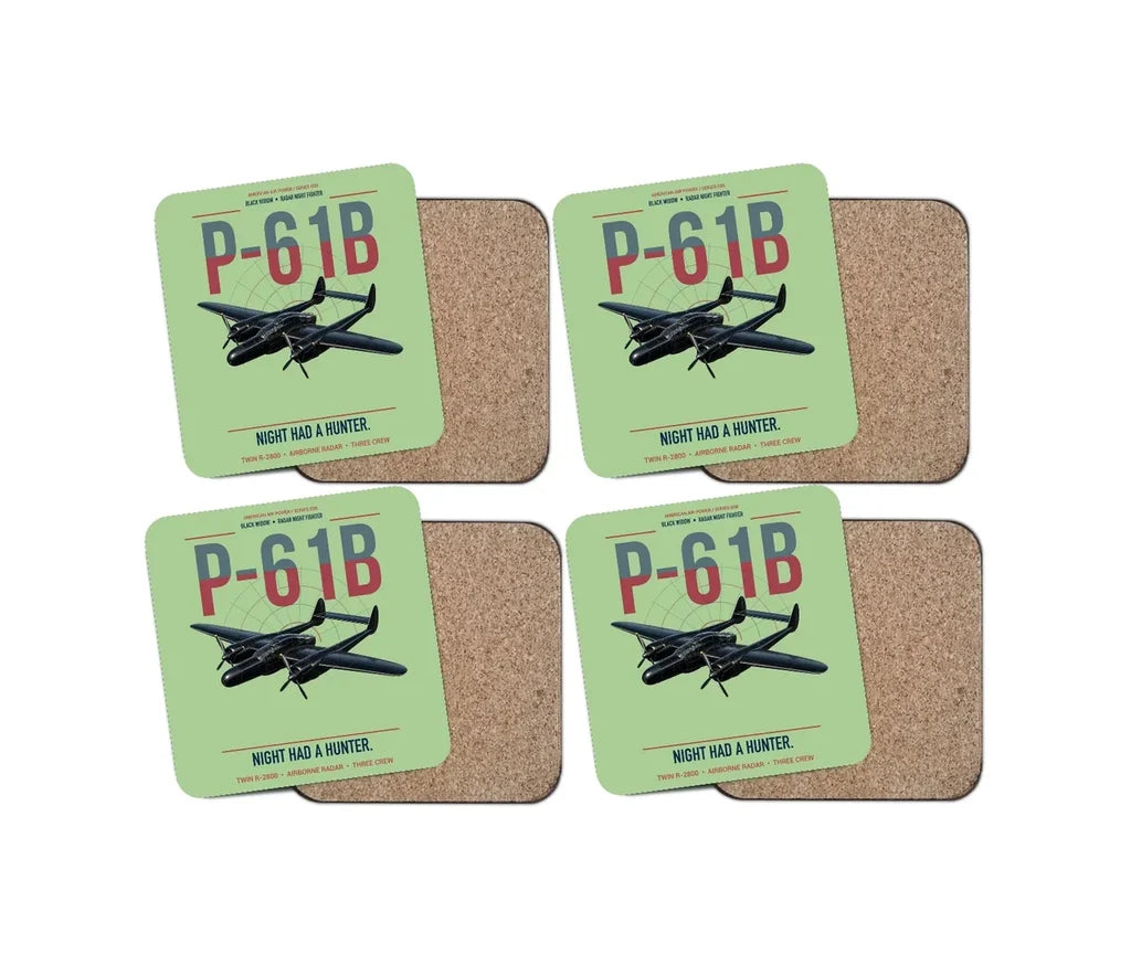 P-61B Black Widow design on light green 4 pieces set coaster