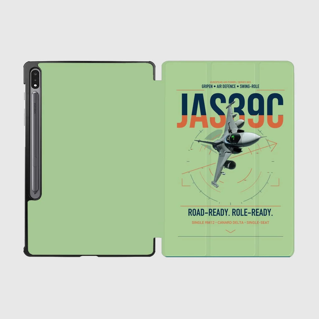 Saab JAS 39C Gripen design on light green samsung tablet tablet case