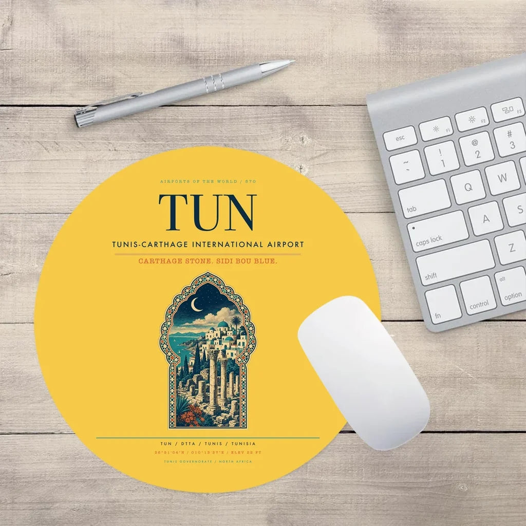 Tunis-Carthage International Airport (TUN) design on yellow round mouse pad