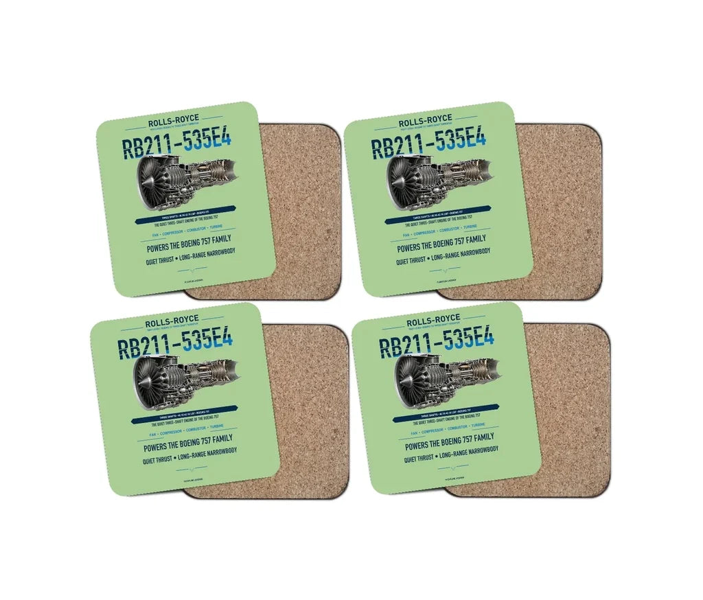 RB211-535E4 design on light green 4 pieces set coaster