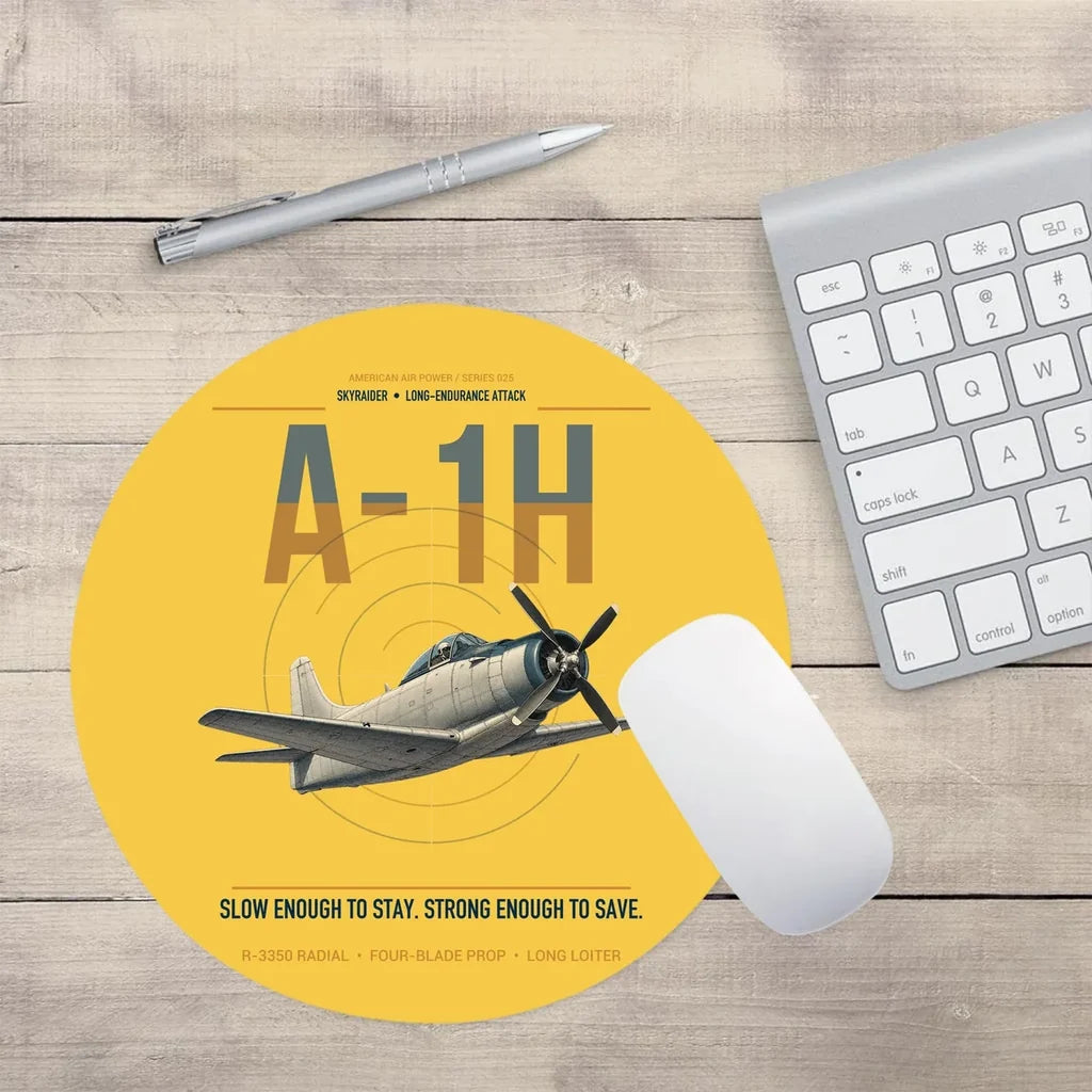 A-1H Skyraider design on yellow round mouse pad