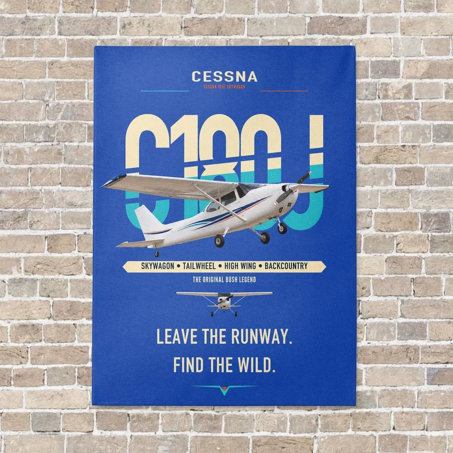 Cessna 180J Skywagon vertical canvas print - no frame - blue background