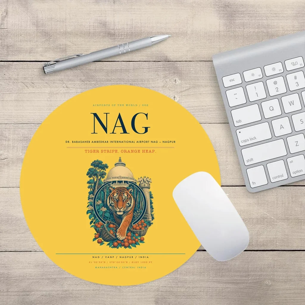 Dr. Babasaheb Ambedkar International Airport (NAG) design on yellow round mouse pad