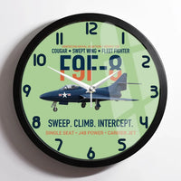 Thumbnail for F9F-8 Cougar Swept Wing Carrier Fighter design on light green framed wall clock